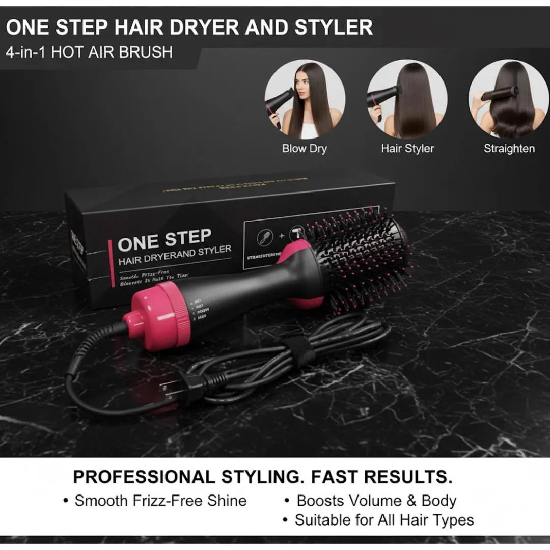 One Step Hot Air Brush 4 In 1 Hair Dryer, Straightener, Curler And Volumizer
