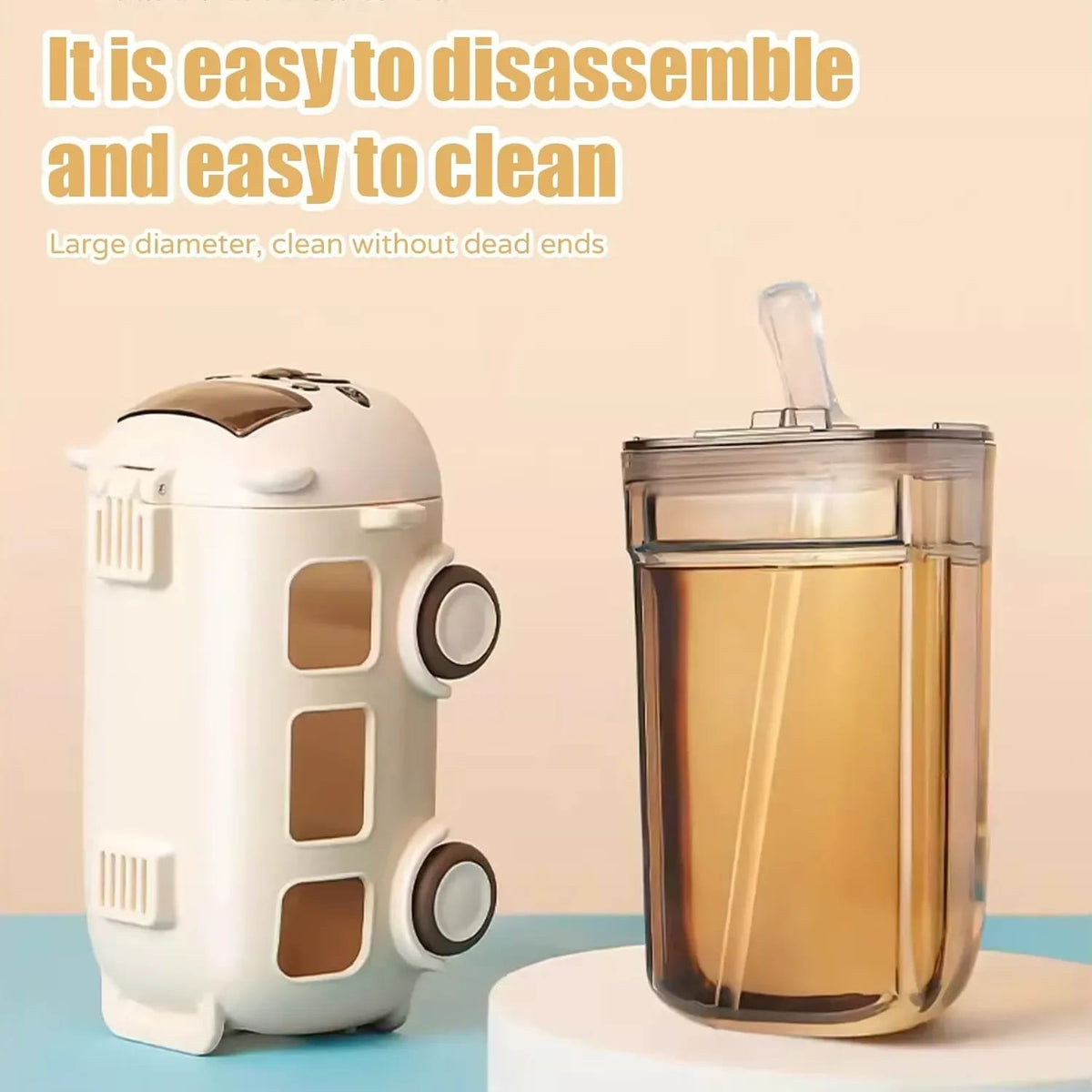 School Bus Design Kids Water Bottle With Strap