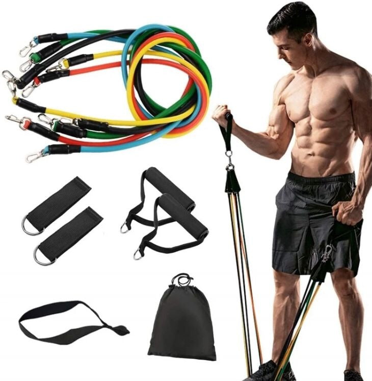 Premium Resistance Band Set For Home Workouts - 11 Piece Elastic Fitness Exercise