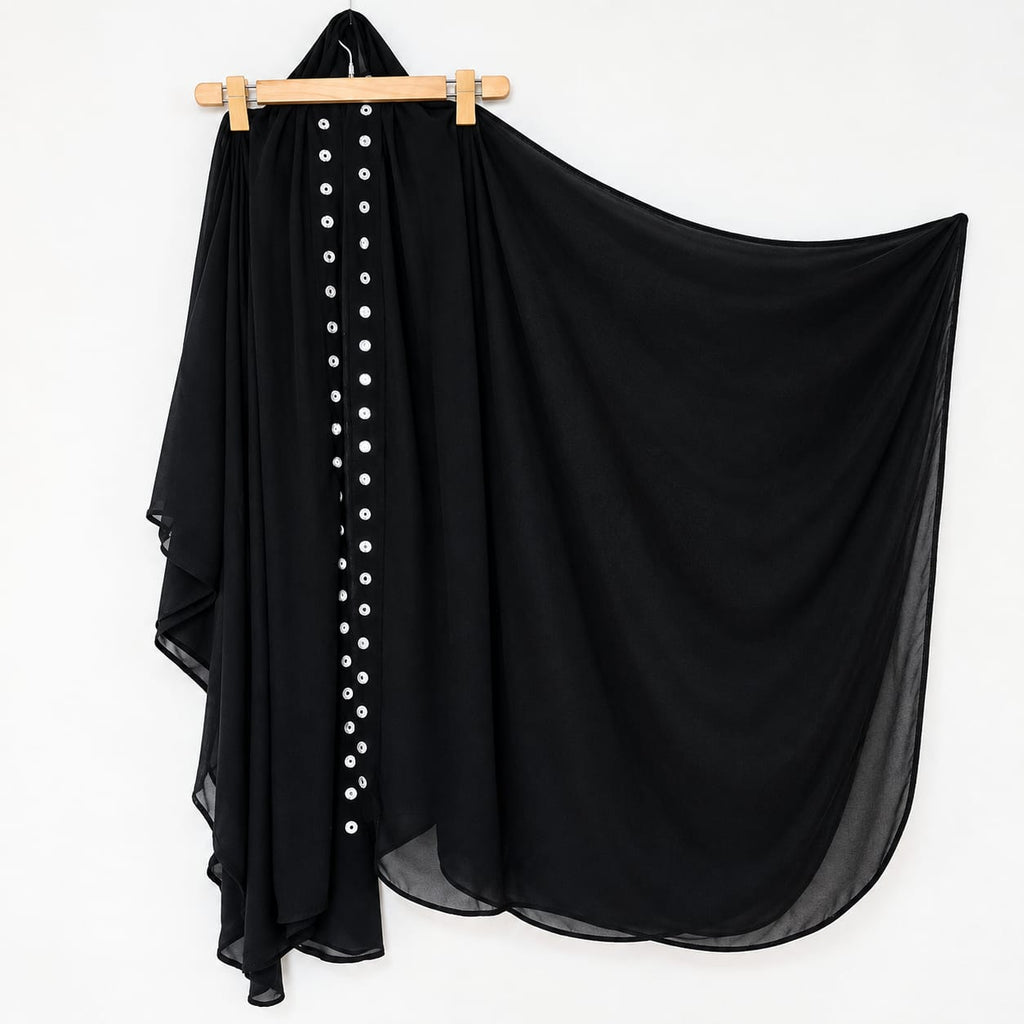 Abaya Mirrored Wink Upper Pure Georgette Black With Silver Mirror Standard Length 40 Inch For Women