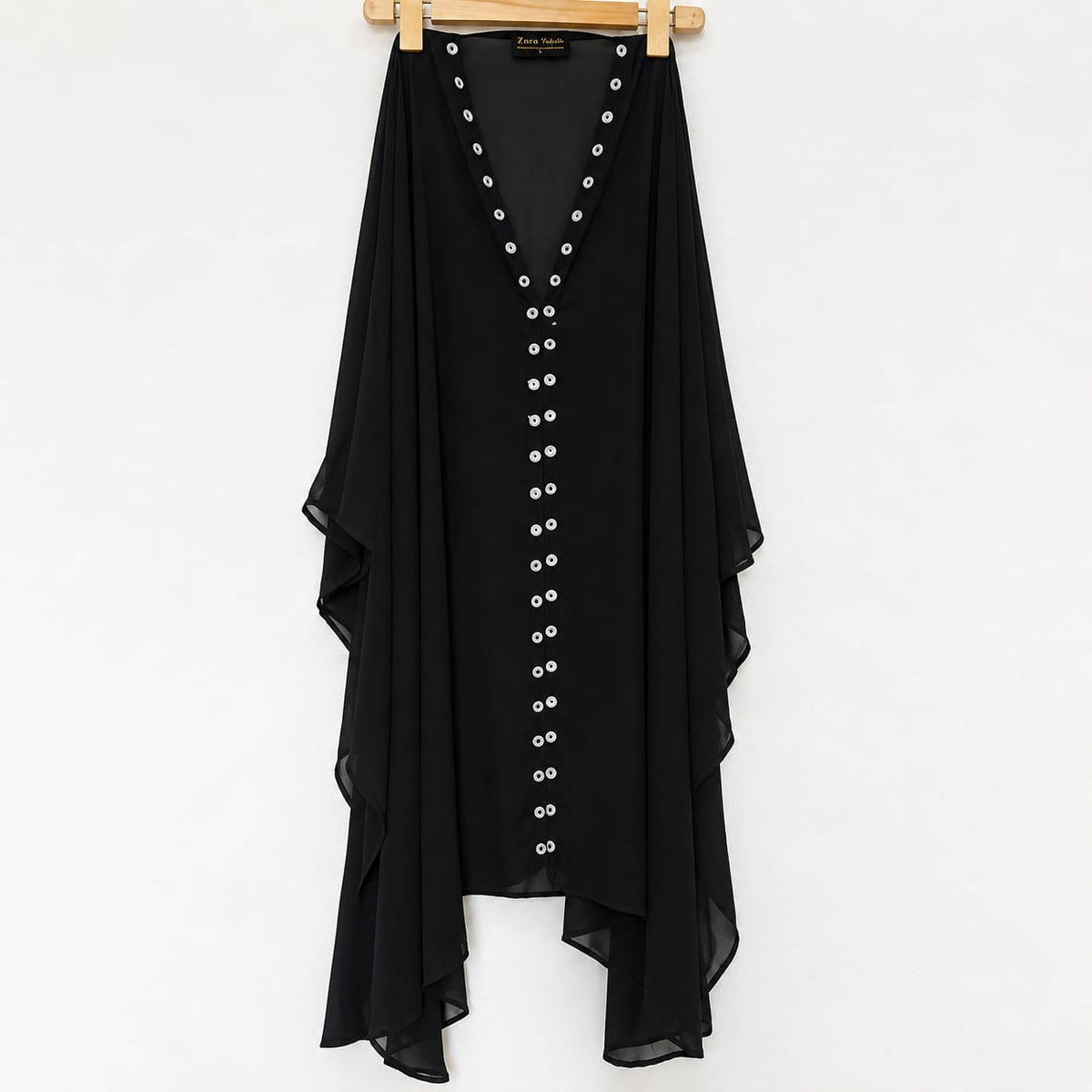 Abaya Mirrored Wink Upper Pure Georgette Black With Silver Mirror Standard Length 40 Inch For Women