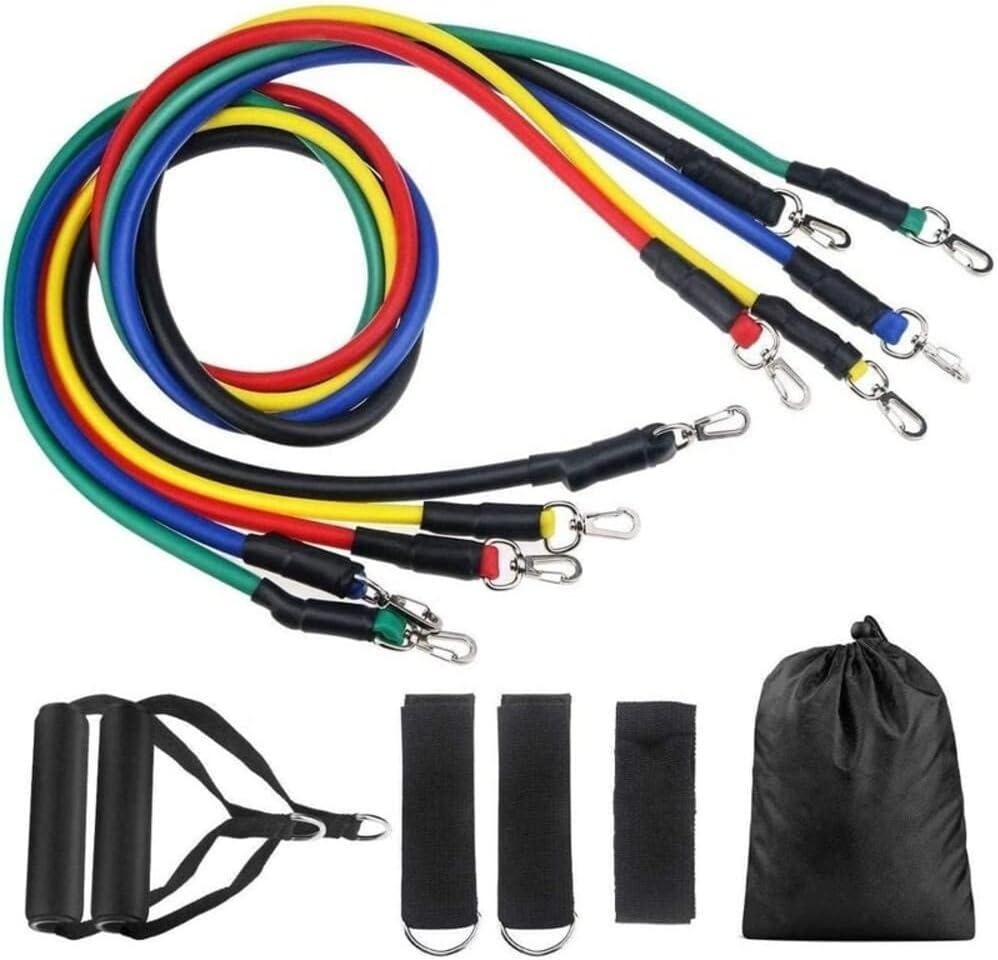 Premium Resistance Band Set For Home Workouts - 11 Piece Elastic Fitness Exercise