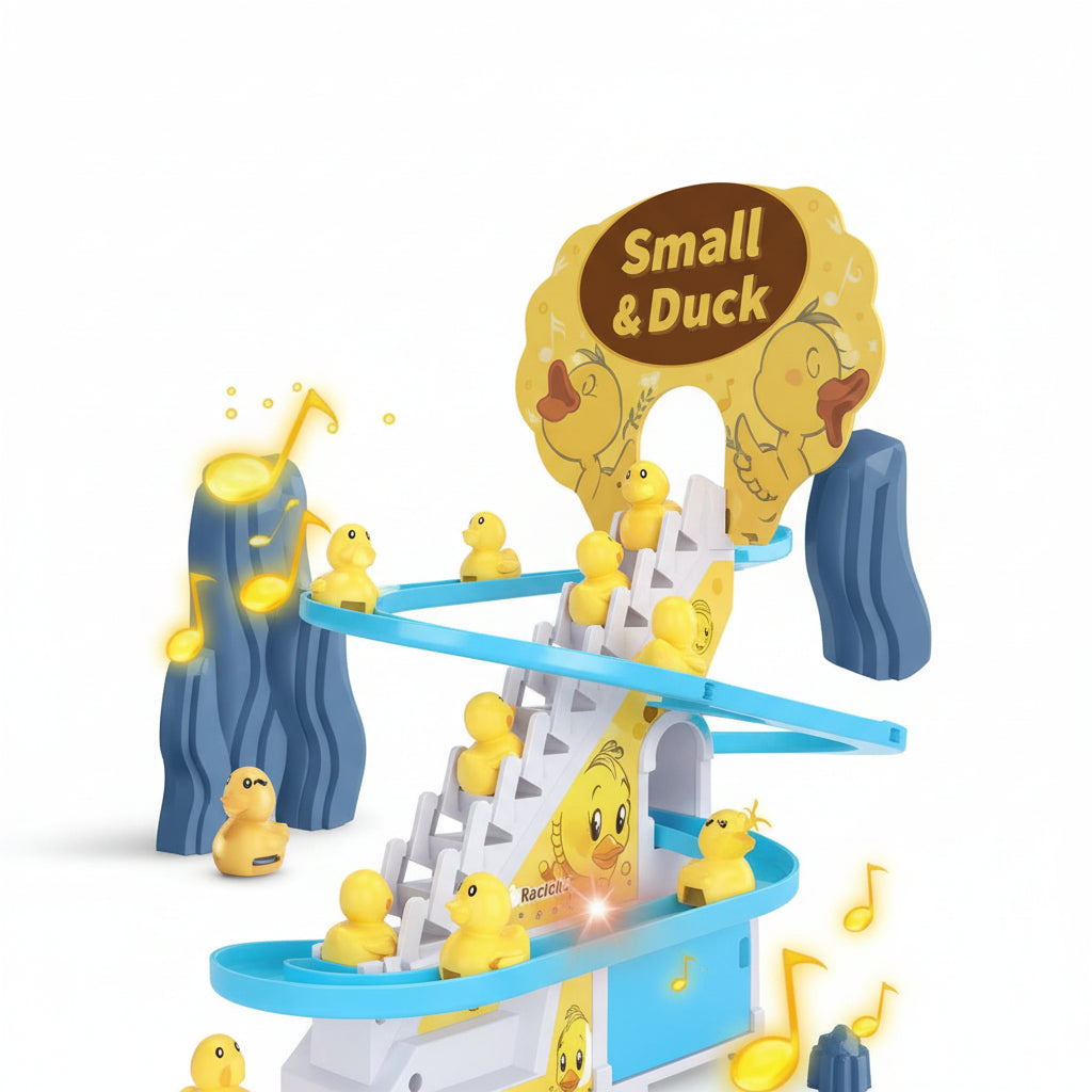 Small Duck Climbing Stairs Toy DIY Racing Track Toy Music Duck Roller Coaster