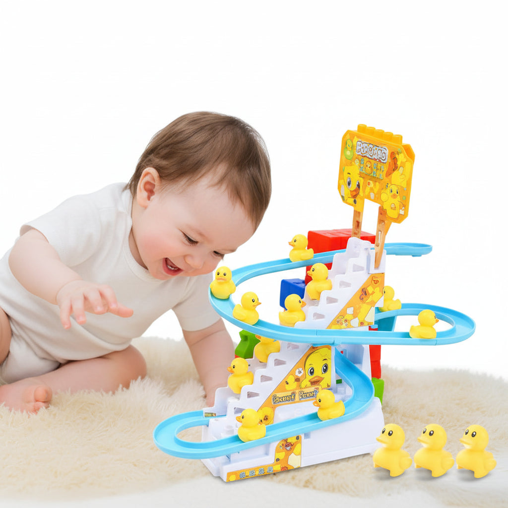Small Duck Climbing Stairs Toy DIY Racing Track Toy Music Duck Roller Coaster